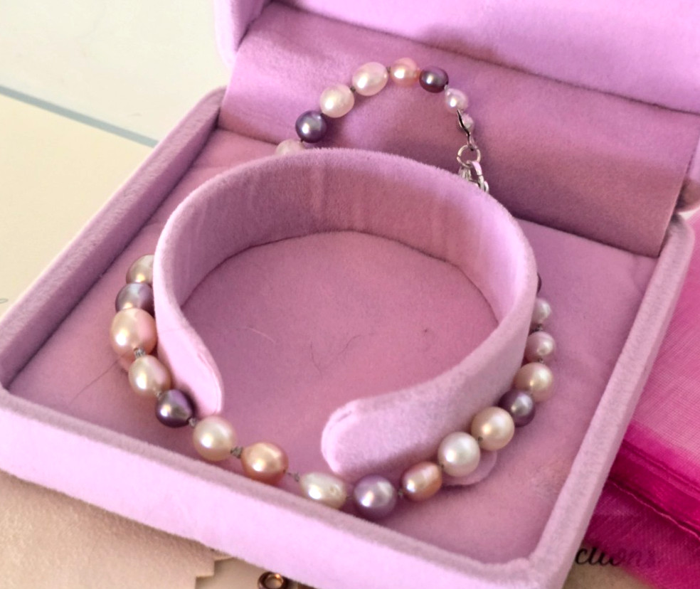 Genuine Baroque Pearl Anklet Multi Coloured 9.25 inches 100% Silk Thread Knotted