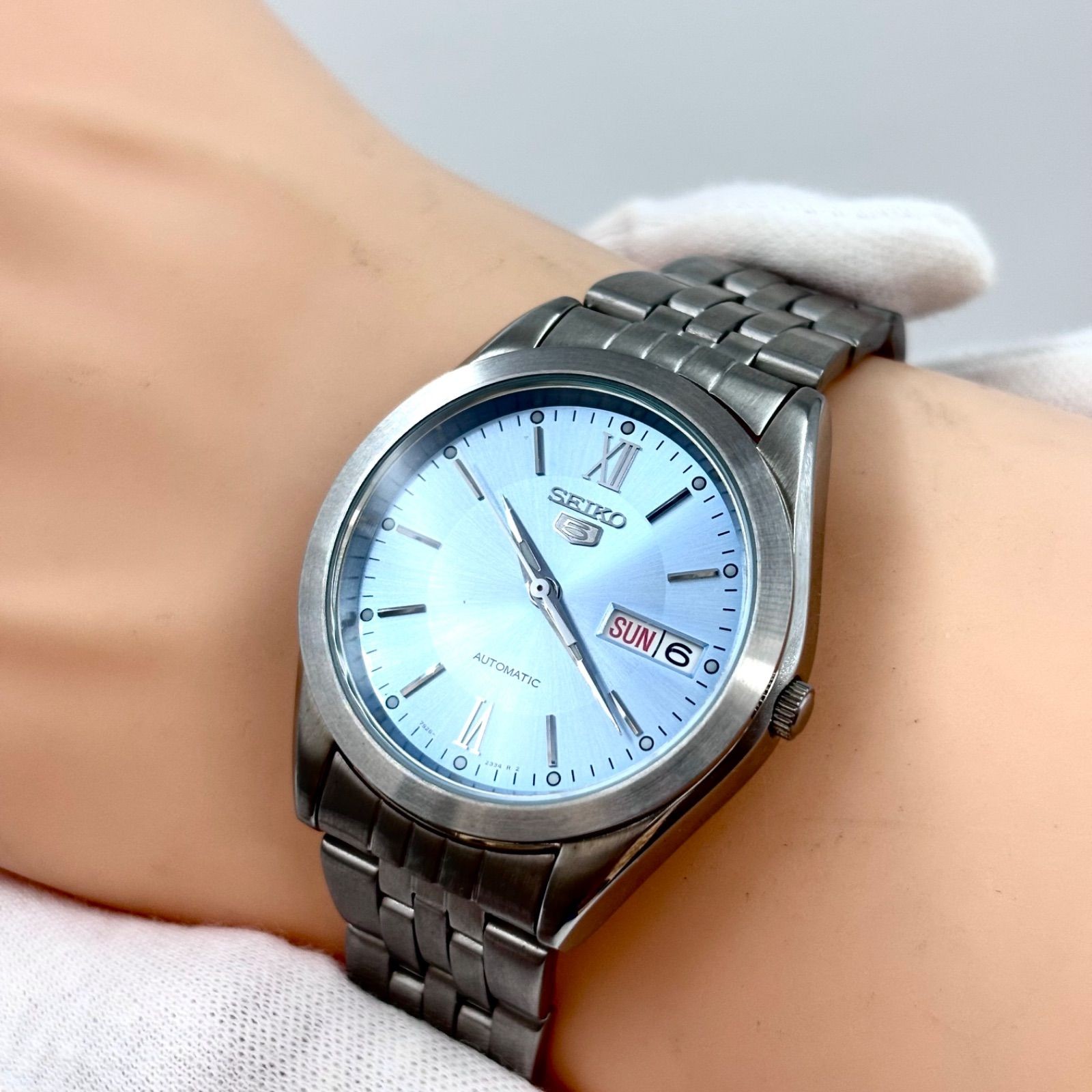 SEIKO 5 Automatic AT Ice Blue Dial Roman Index Manufactured in 2012 Working