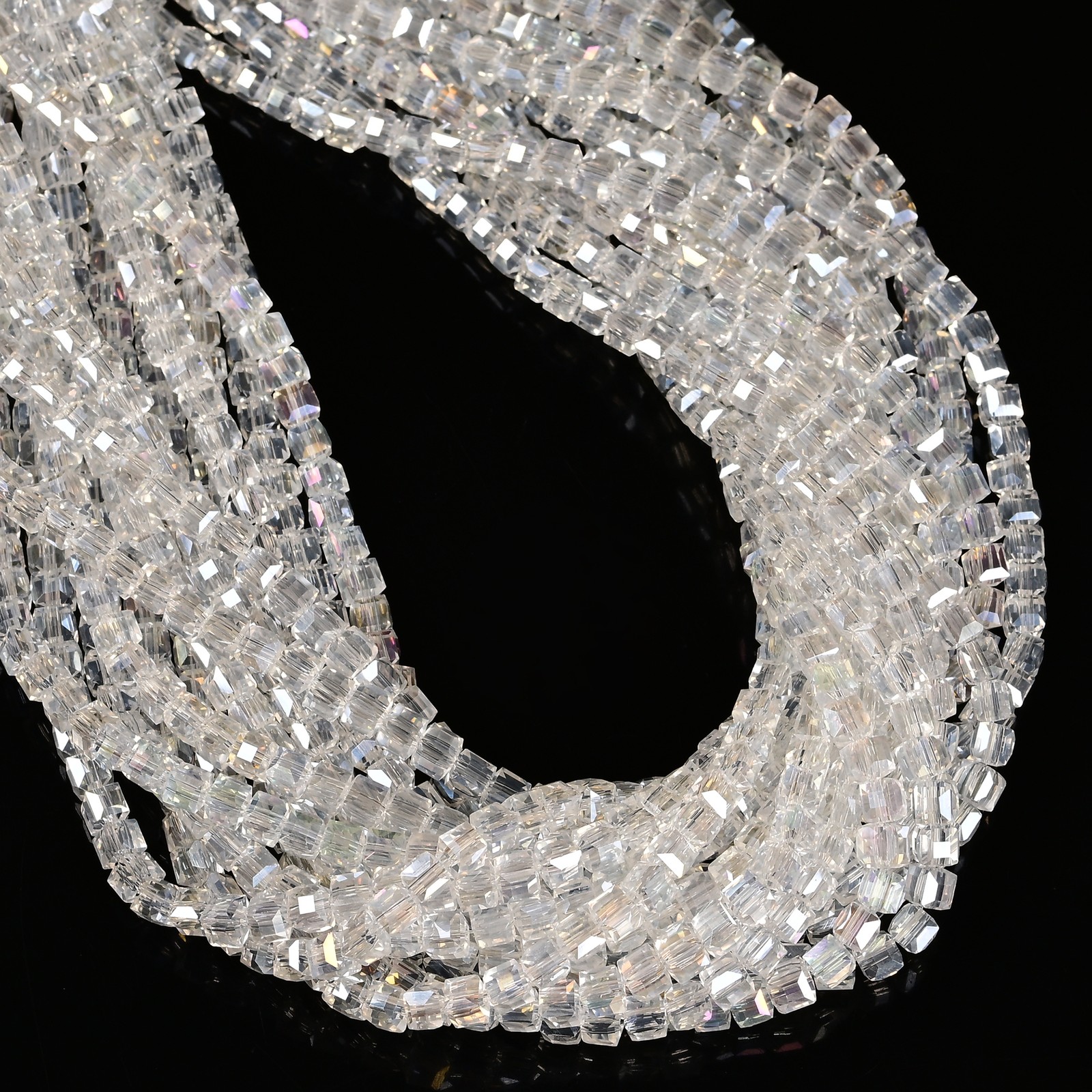 Clear AB Crystal Glass Faceted Cube Beads Size 4mm 15.5” Strand