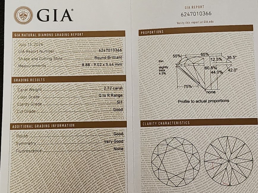 GIA CERTIFIED 14K YELLOW GOLD 2.72CT DIAMOND MENS RING 9.25 11.1GR