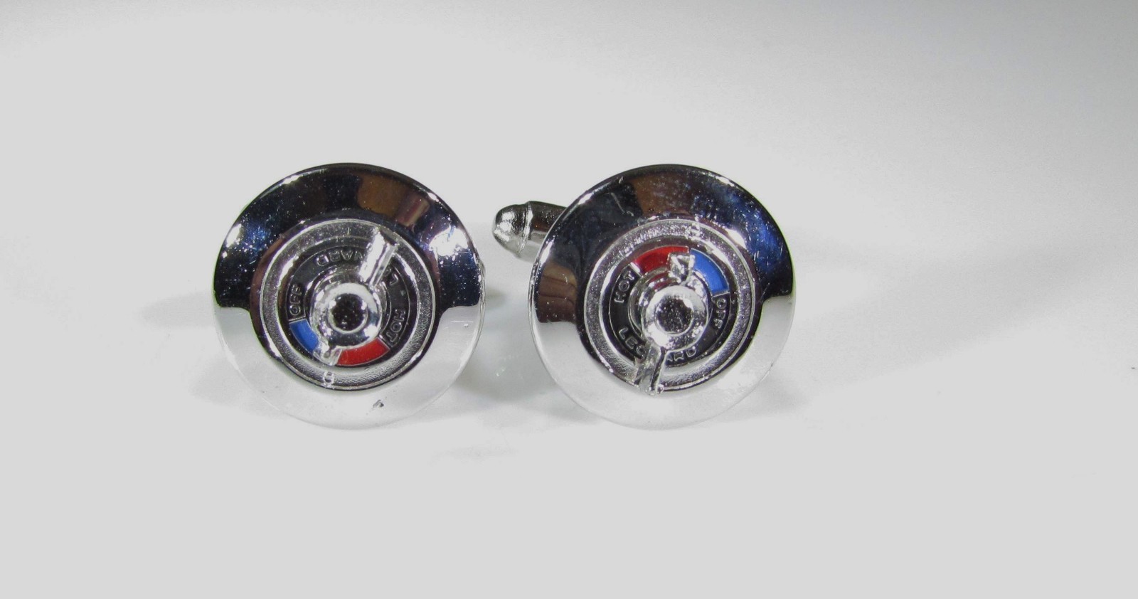 Vtg Anson Mixing Valve Cufflinks MCM Chrome Red Blue Leonard Novelty Shower Knob