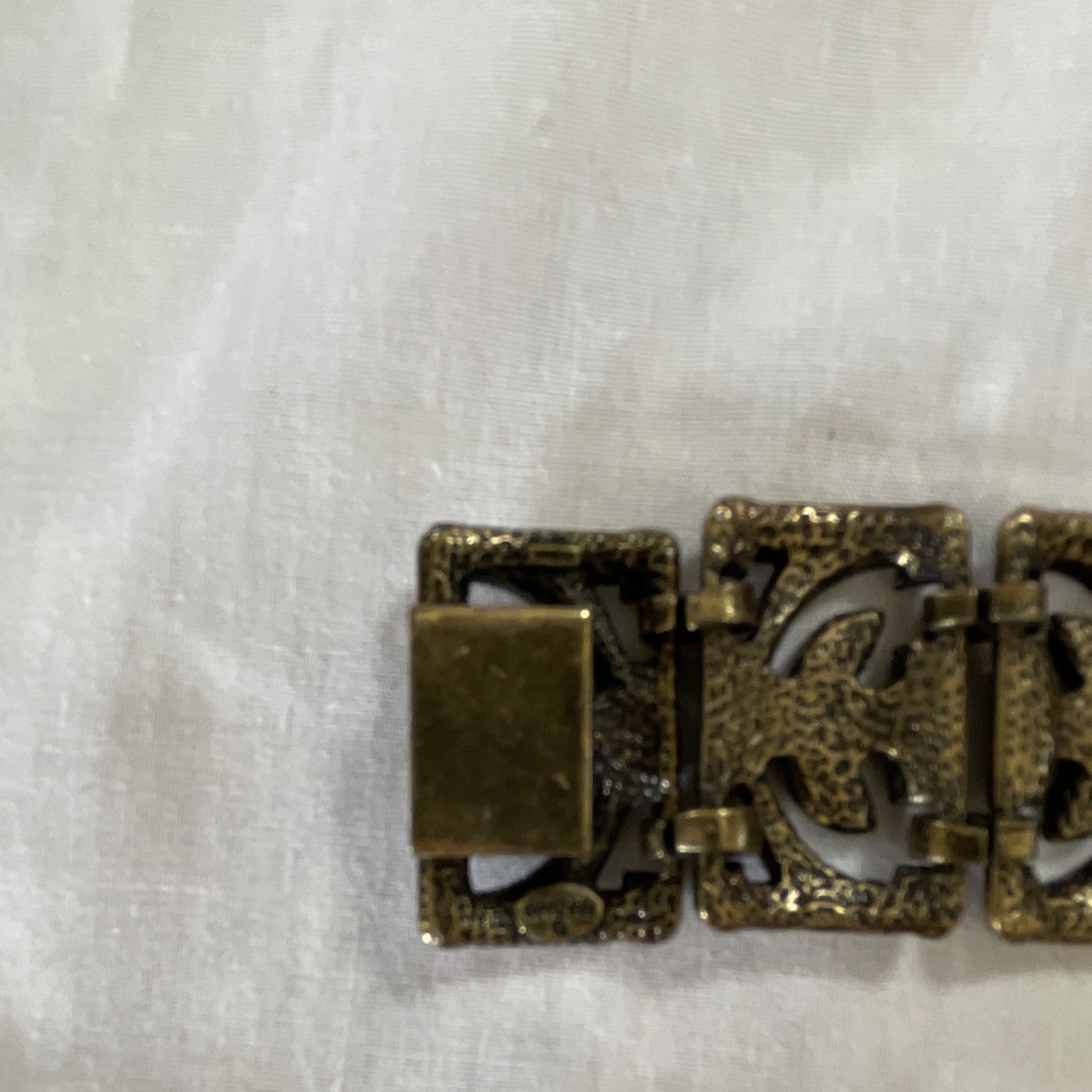 Gold Tone Clear Crystal Link Bracelet, Brass Base Metal, Box Clasp, 7 in