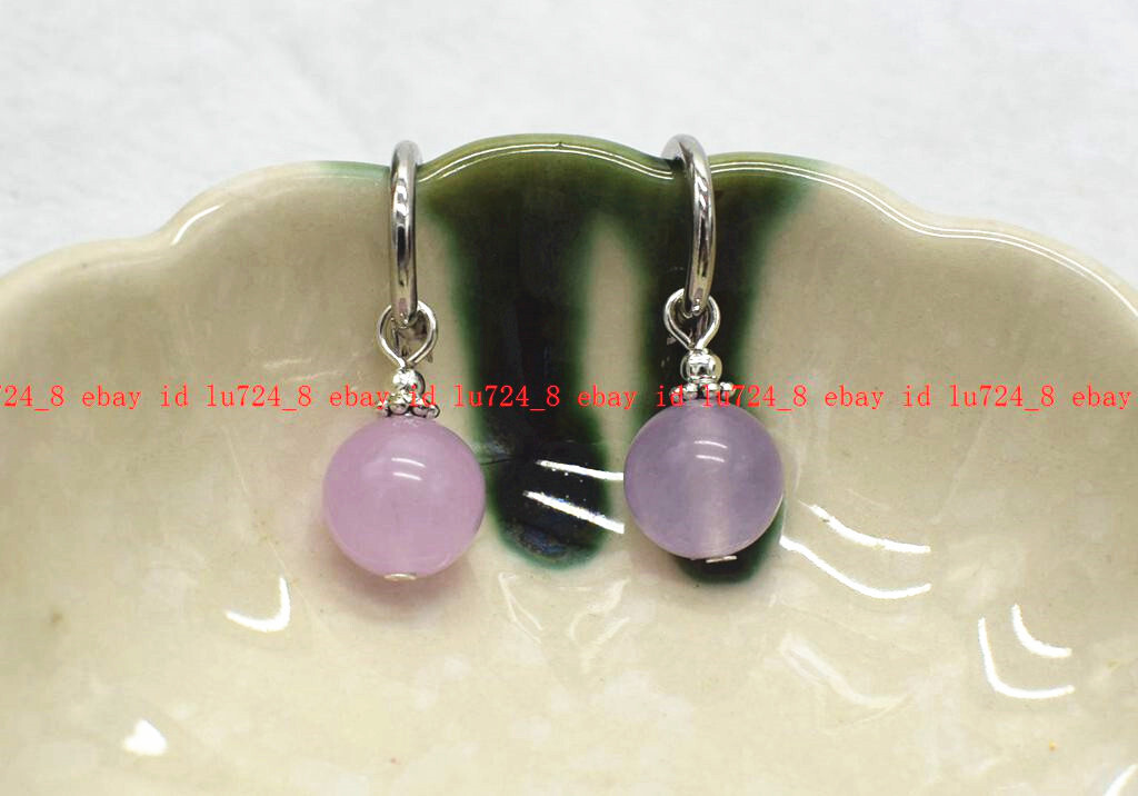 Genuine 8/10/12mm Light Purple Jade Round Gemstone Beads Leveback Earrings