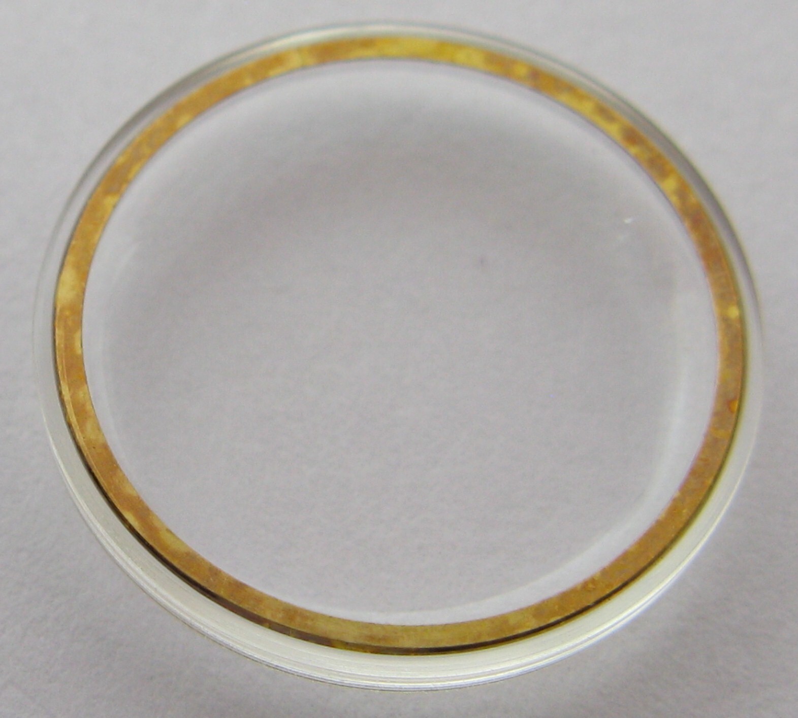 Omega Watch Crystal / Acrylic 15.1 mm yellow / gold tension ring