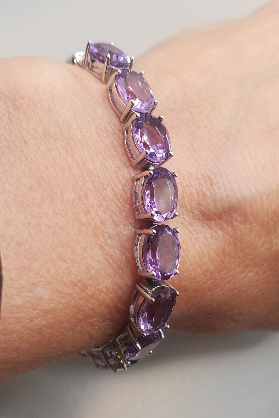 NIB 925 Sterling Amethyst Gemstone TESTED Slide Bracelet W/ Black Cord