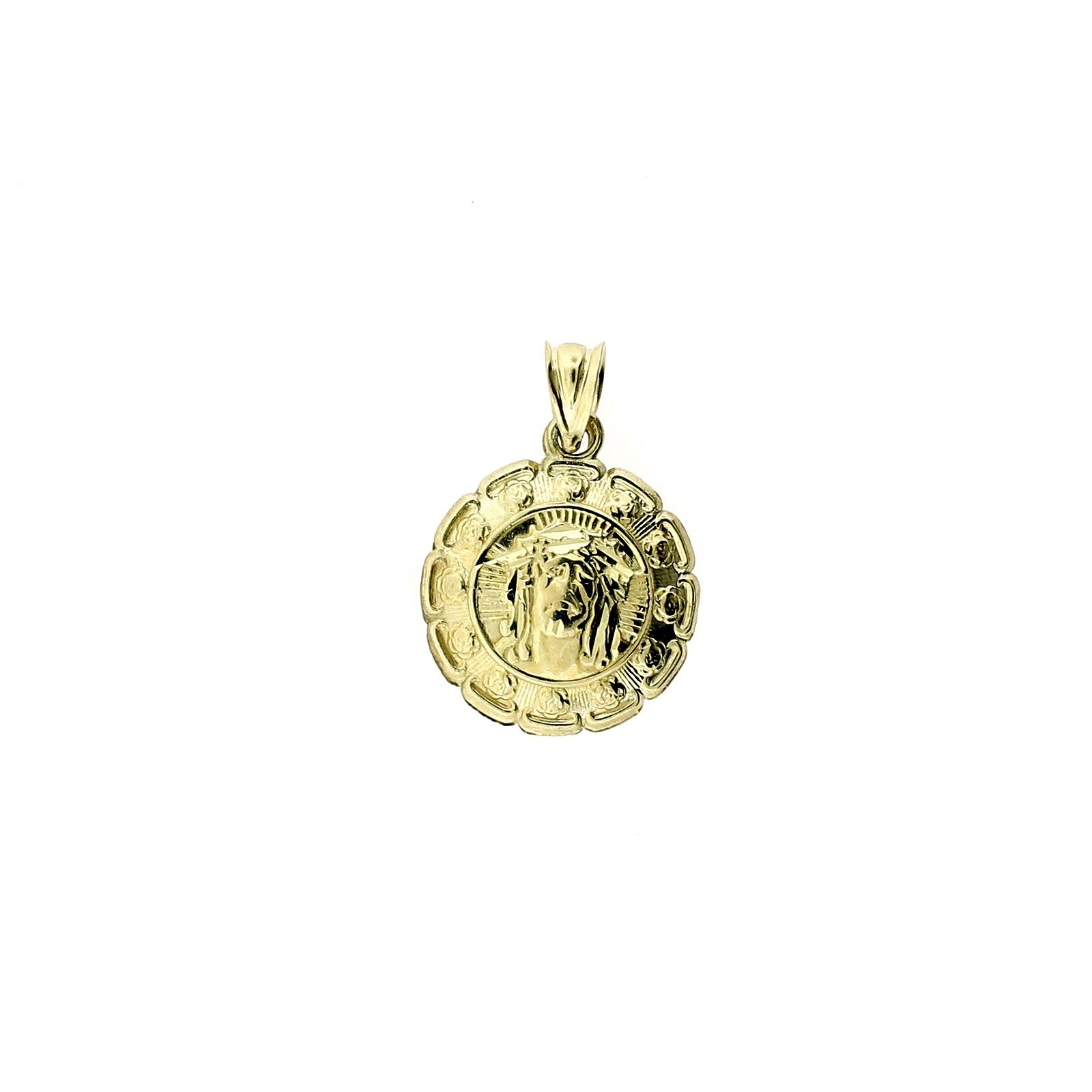 Real 10K Yellow Gold Jesus & Mary Medallion Pendant, 10KT Double Sided Charm