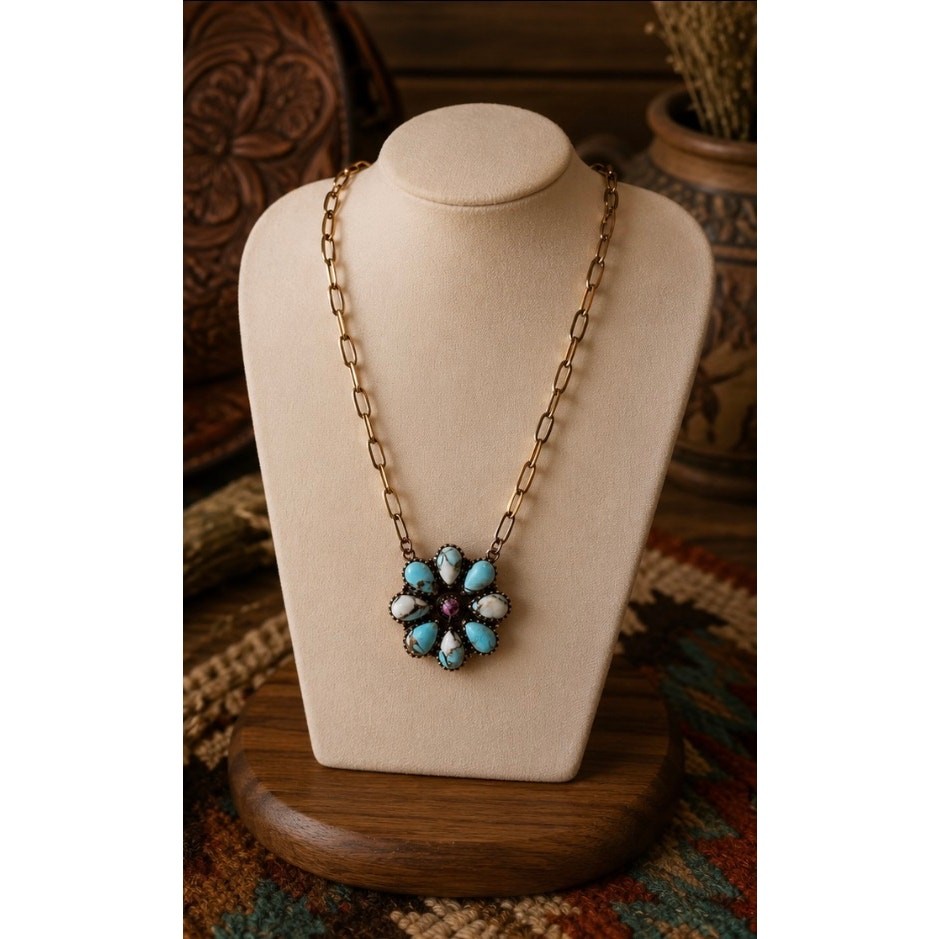 Copper and Turquoise on a beautiful paper clip chain