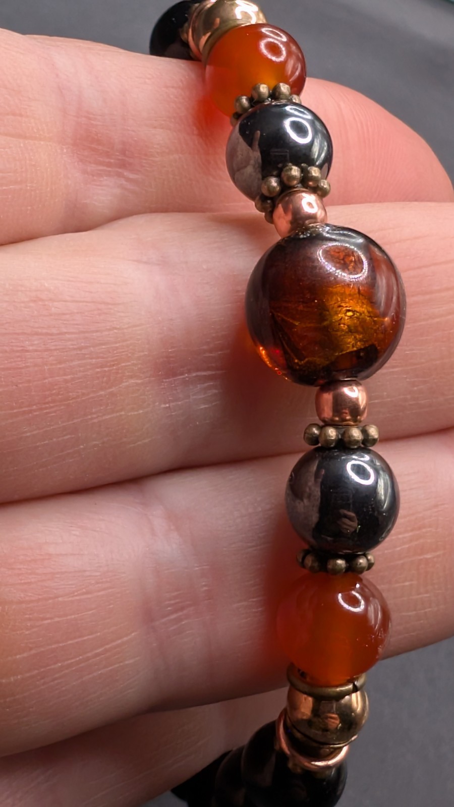 Women’s Stylish Orange Black Beaded Stretch Bracelet (16cm) Small Wrist