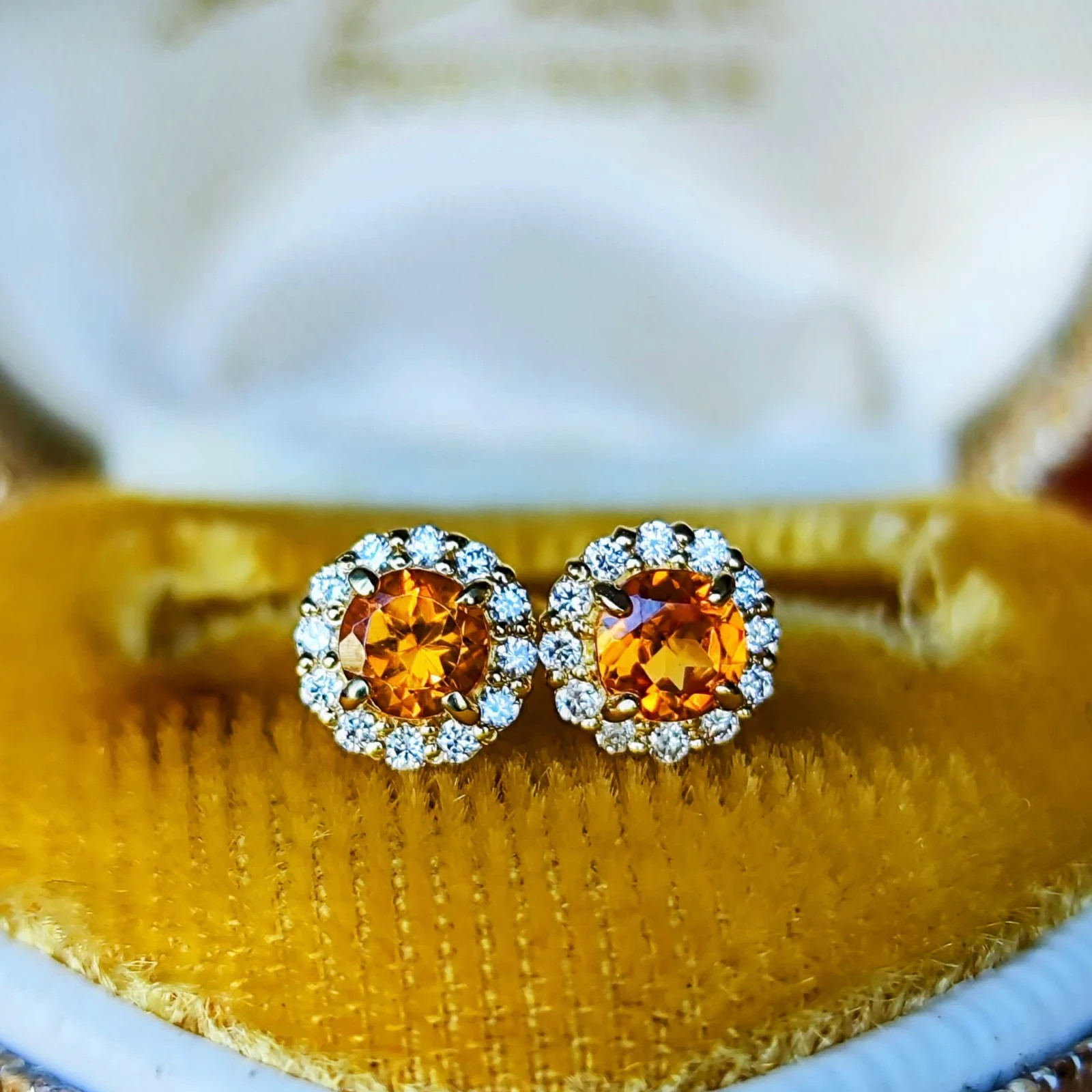 Natural Spessartine (Mandarin) Garnet Diamond 18K Gold Ring 【Made in Japan】
