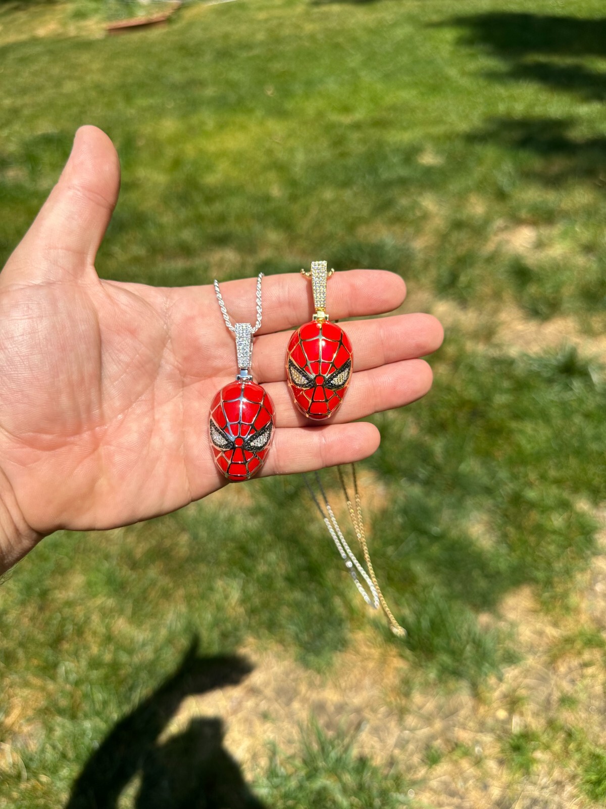 MOISSANITE Spider-man Mask Real 925 Silver/Gold Plated Iced Pendant Out Necklace