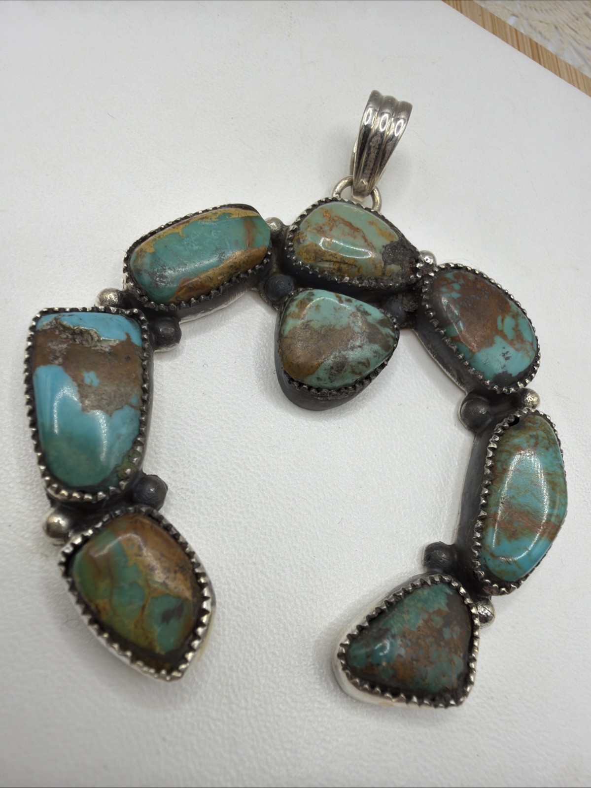 Southwestern Naja Pendant Sterling Silver & Turquoise 2.75″ 21+ Grams