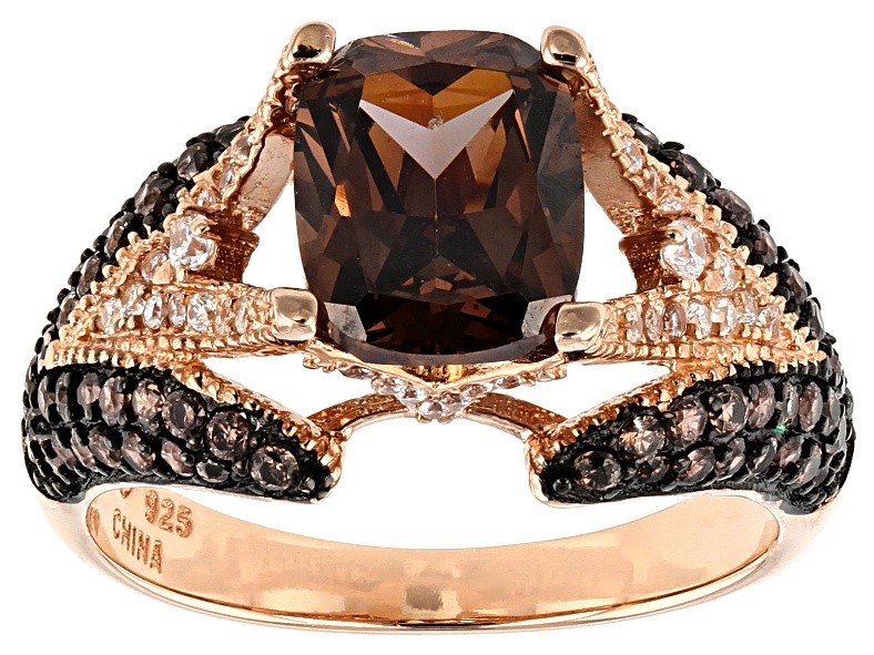 Mocha And White Cubic Zirconia 18K Rose Gold Over Sterling Ring 4.64ctw SZ 8 New