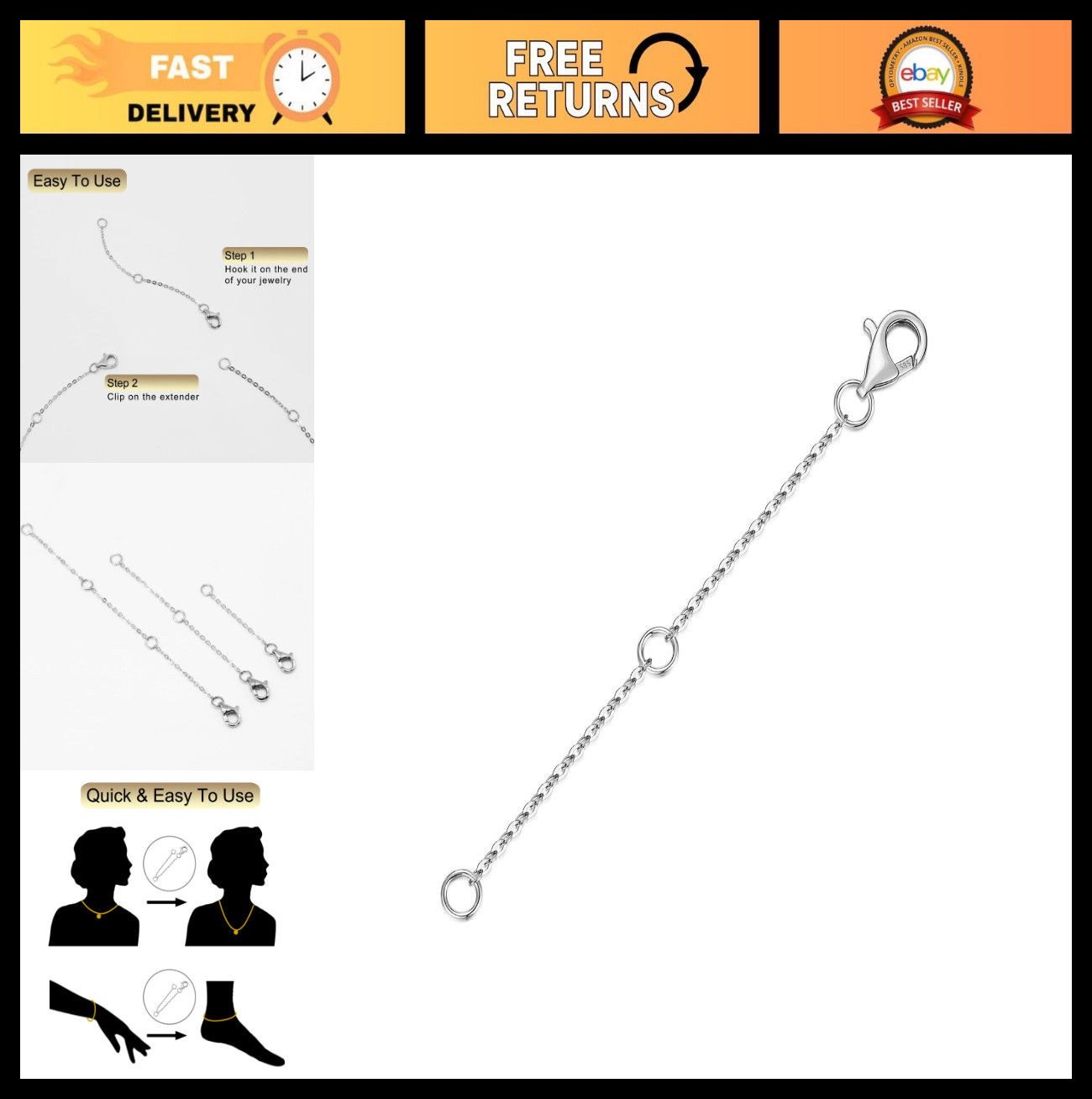 14K Gold Necklace Extender with Lobster Clasp – Adjustable 1-3 Inch Chain for Wo