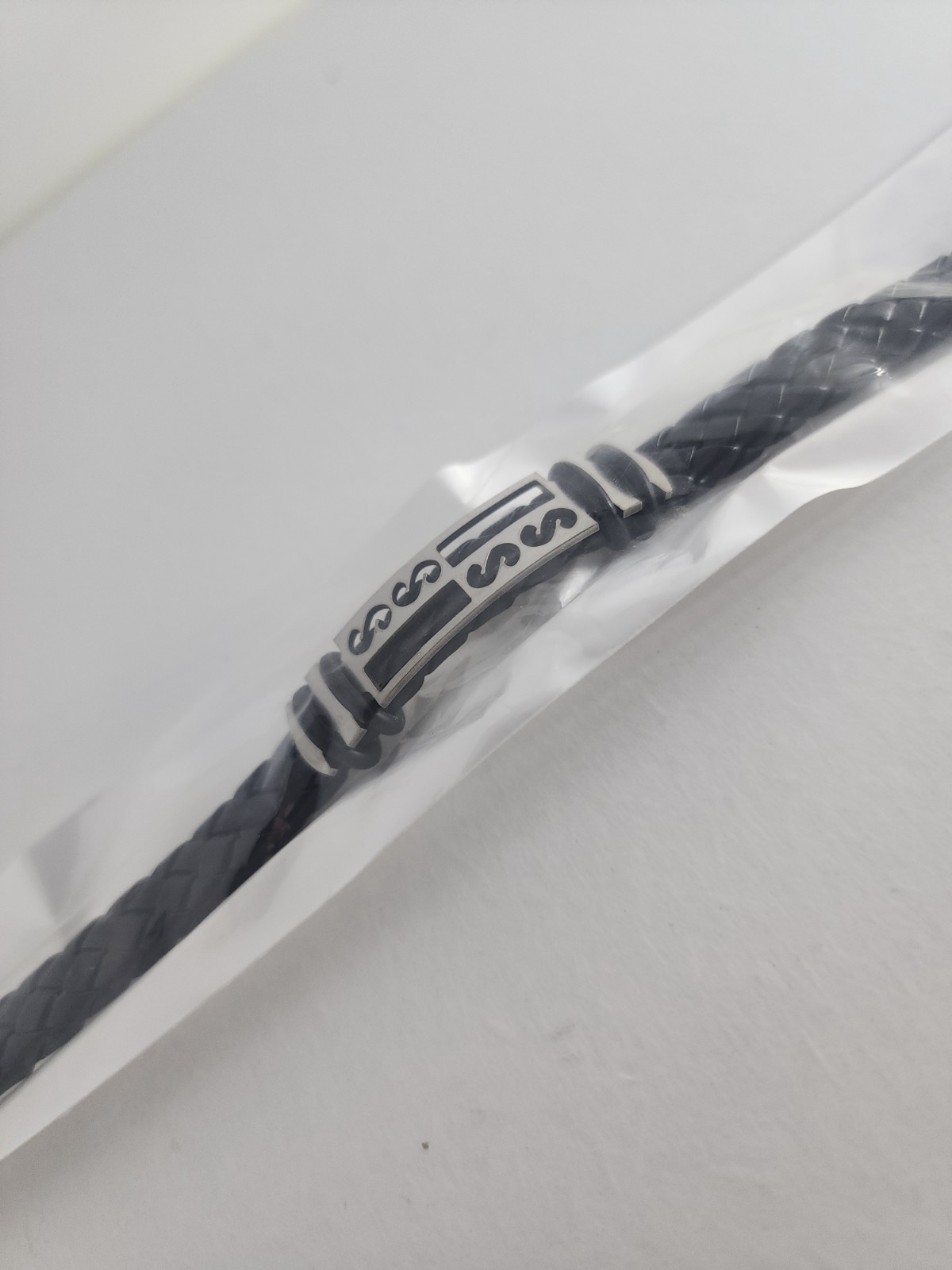 Men Black Braided Casual Bracelet Silver Accent Urban Fashion Sealed Gift New