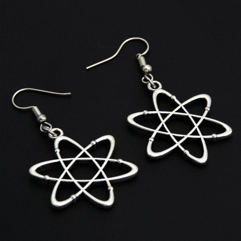 ATOM EARRINGS 2.25″ Atomic Chemistry Science Drop Stainless Steel Ear Wires NEW