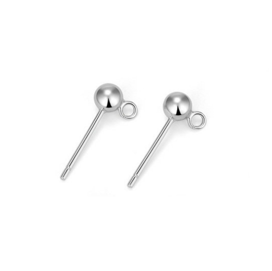 925 Sterling Silver Earring Post Pin Ball Open Ring Ear Stud DIY Finding Jewelry