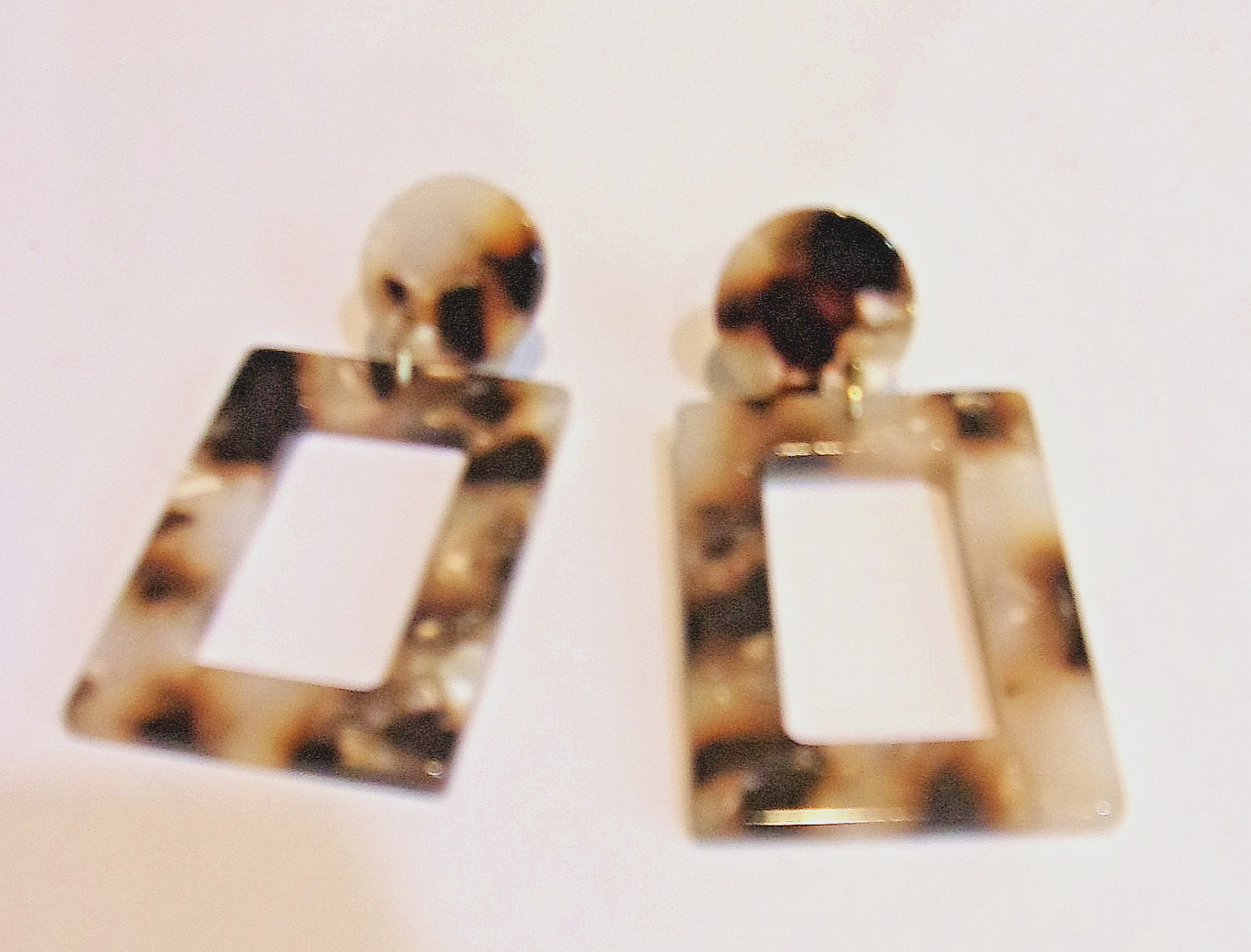 Faux Tortoise Rectangle Shape Drop Dangle 2 ” L X 1″ W Pierced Earrings