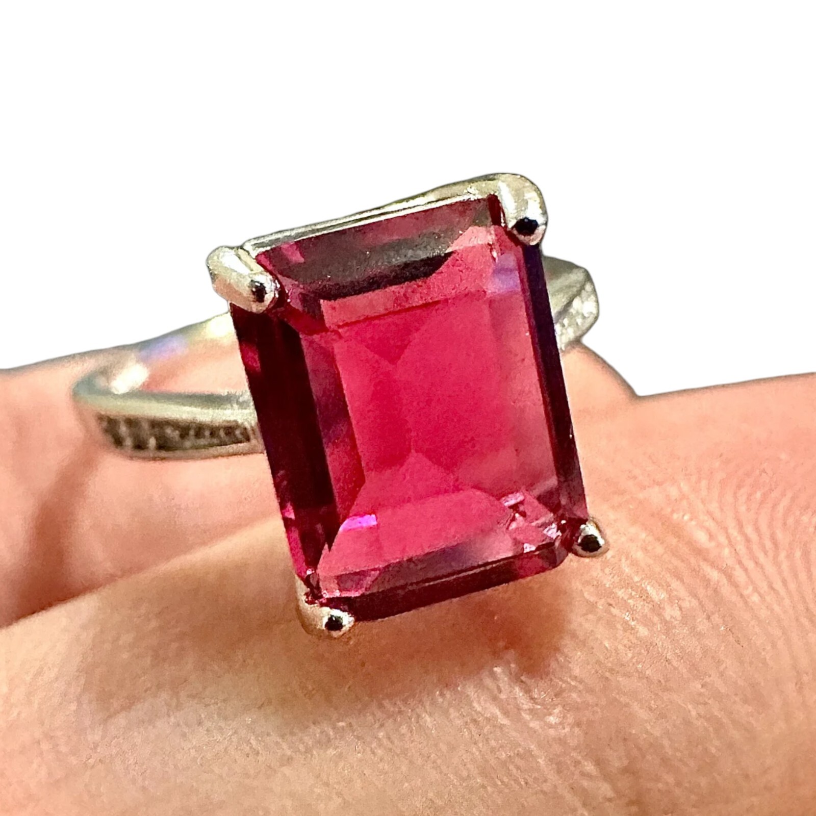 Ruby Ring 925 Sterling Silver Jewelry Emerald Cut Size 6 7 8 9 lab-created