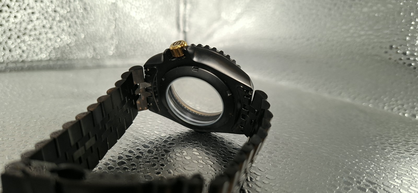 42mm Watch Case / Gold Bezel Fit 3.8 NH35 NH36 Black Stainless Steel