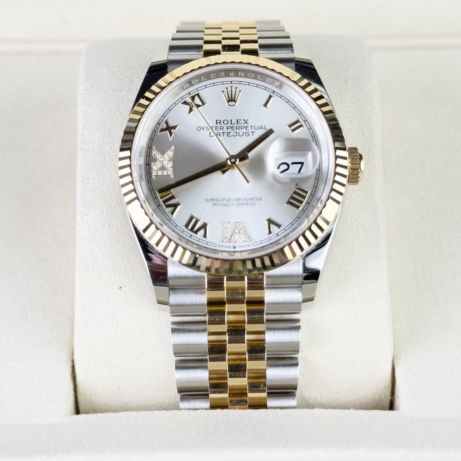 Rolex Datejust 36 126233 Silver Roman Diamond Dial Gold Jubilee