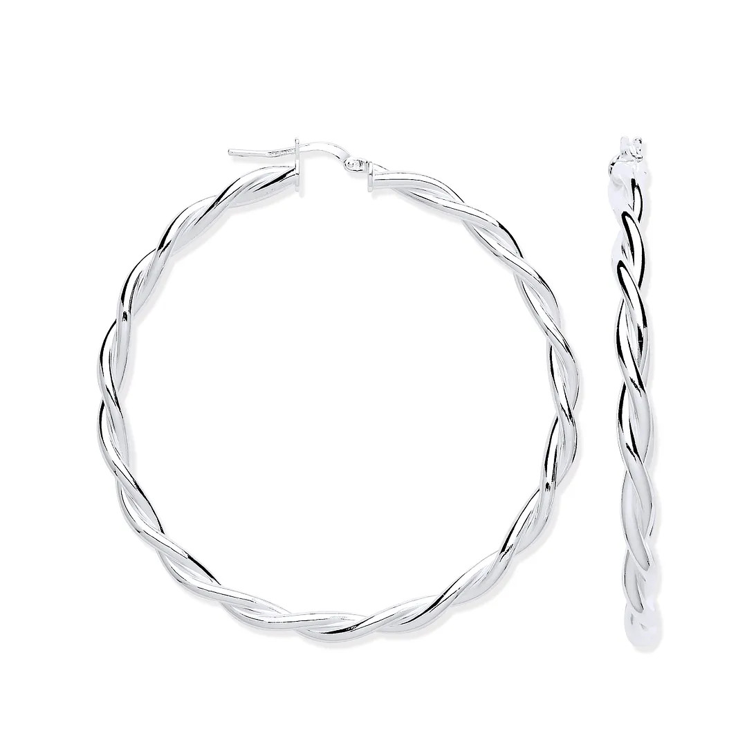 Hoop Earrings Sterling Silver Twist 50mm Womens Jewellery