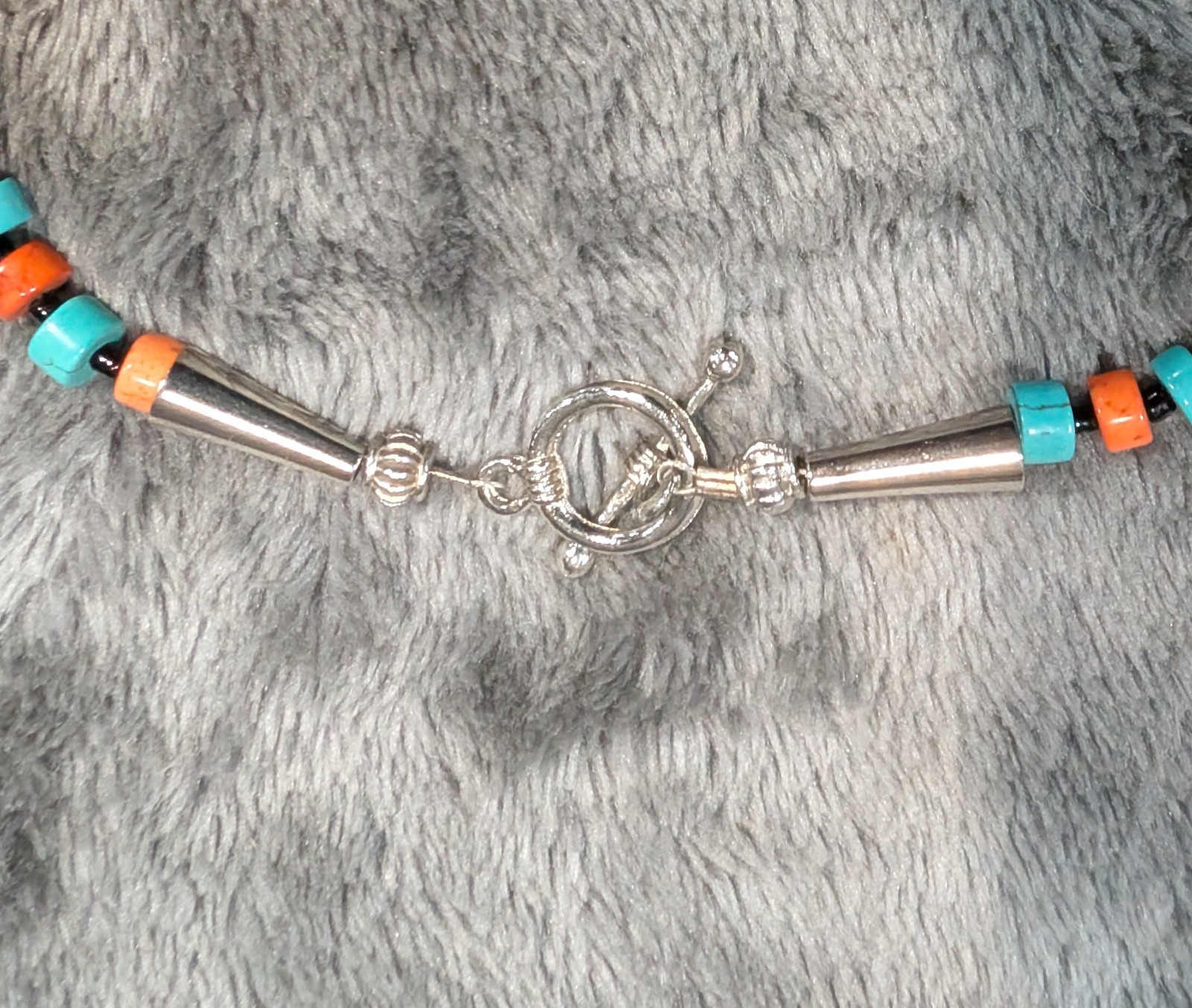 Handmade, Red, Green, Blue, Orange And Black Howlite Beaded Necklace, New