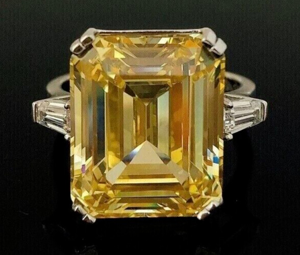 RARE 8.40 Ct Champagne Emerald Cut Solitaire Treated Diamond 925 Silver Ring