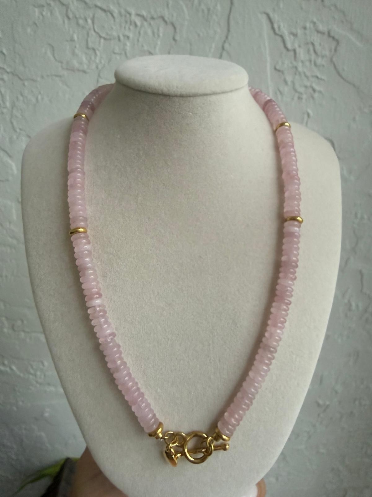 Mayamar Pink Beaded Necklace Gold Tone Accent Beads 16″ Minimalist Chic