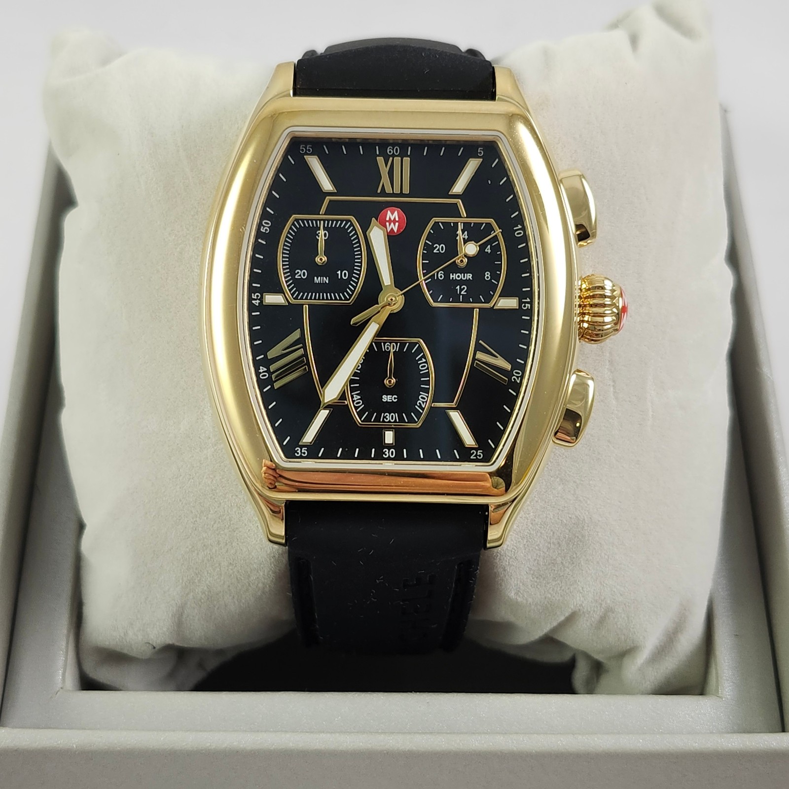 NEW Michele Releve Sport Black & Gold Stainless Watch Silicone Band MWW19C000001