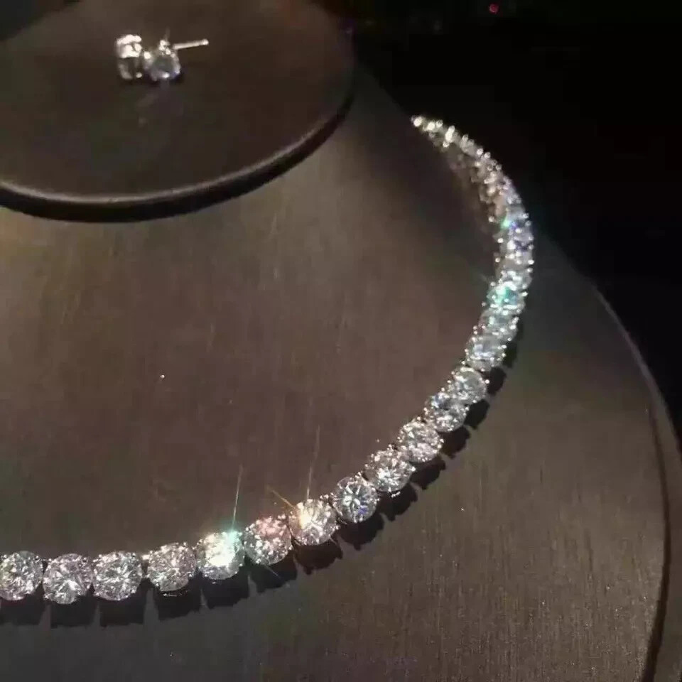 22 Ct Simulated Round Cut White Diamond Tennis Choker With 14k White Gold Plated