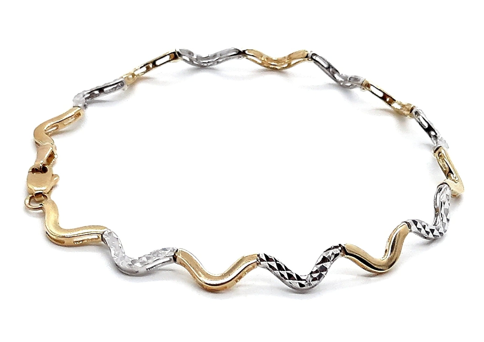 Yellow and White Gold Wave Link Bracelet