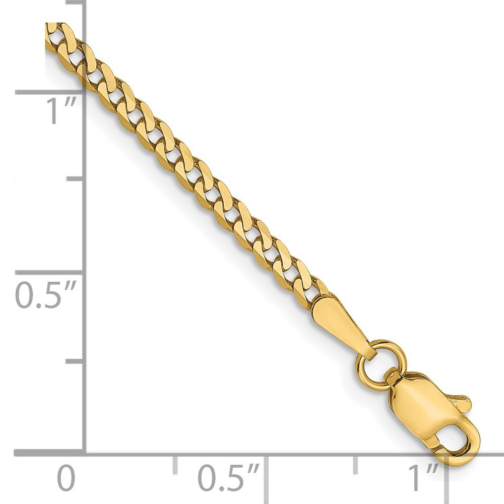 14k Yellow Gold 2.2mm Flat Beveled Curb Chain 8 in Bracelet 1.95g for Mom