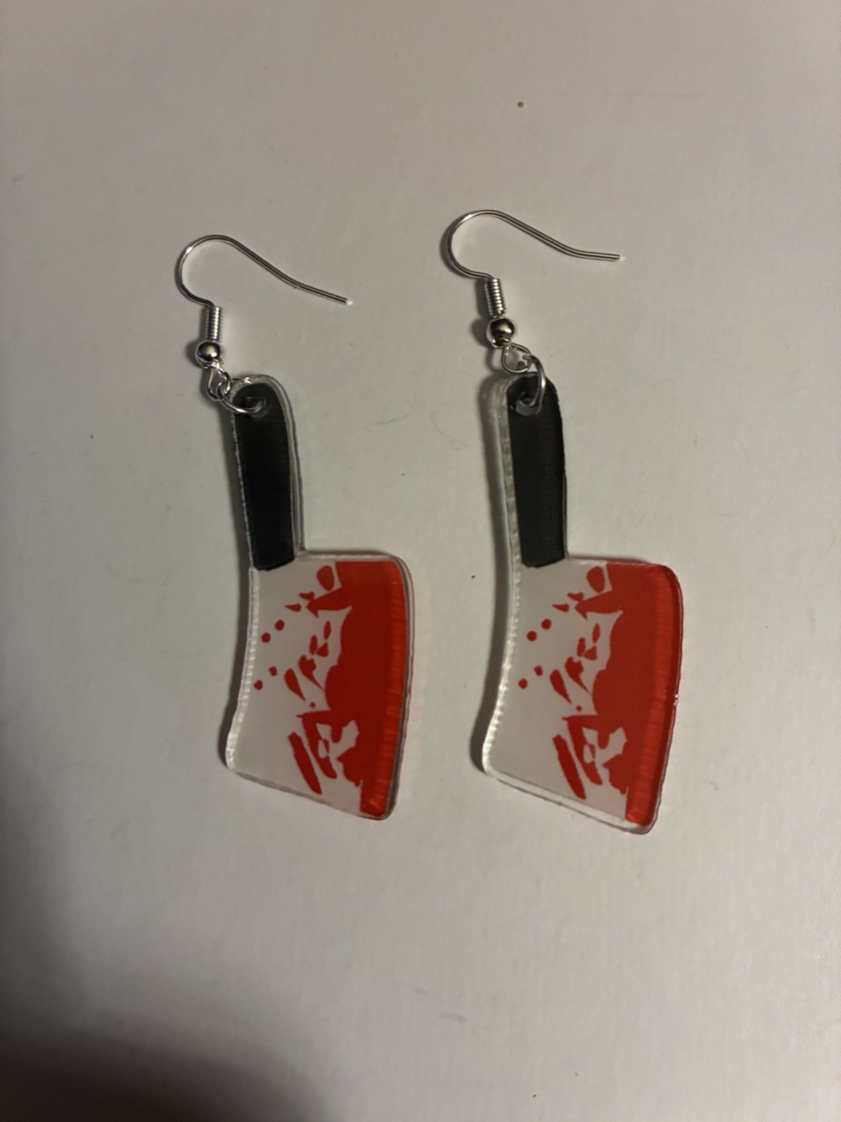 Handmade Red and White Acrylic Dangle Earrings