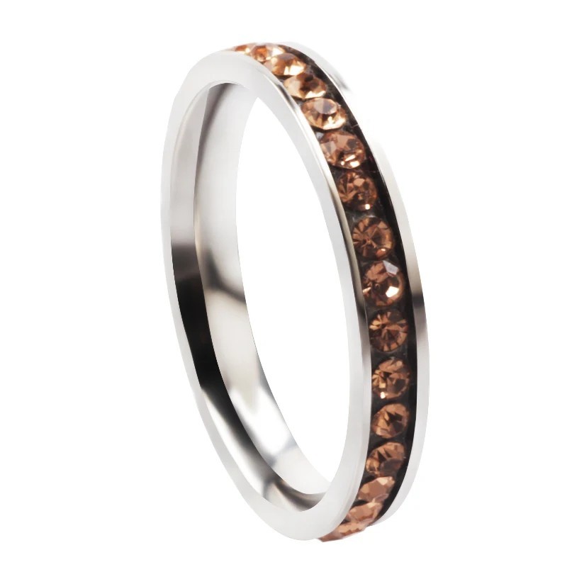 Stainless Steel Eternity Color Crystal Stackable Fashion Ring 3MM (ALL COLORS)
