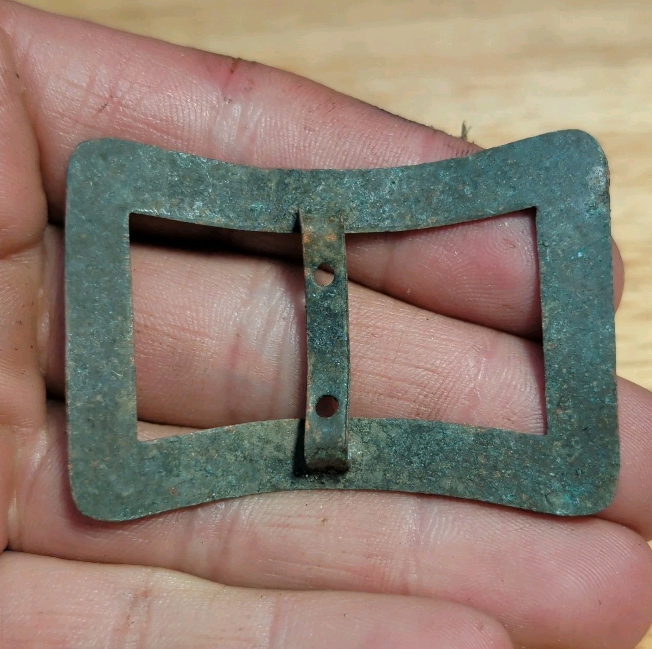 Antique Copper Metal Detecting Find Sash Buckle Adornment Green Patina