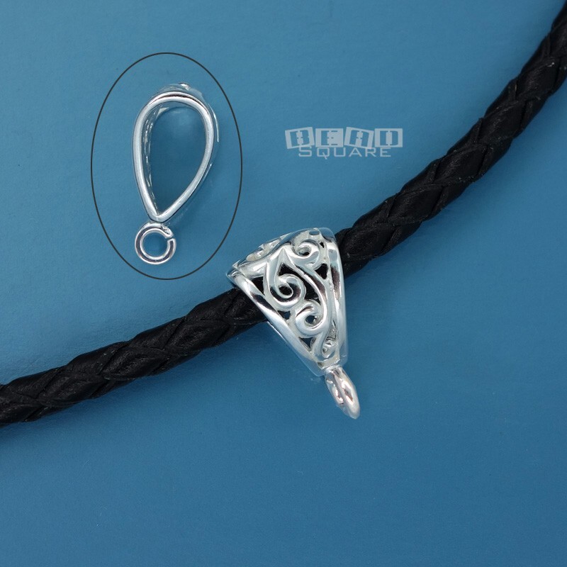 Sterling Silver Scroll Pendant Bail Connector w/ Open Loop 9mm x 16.6mm #33499