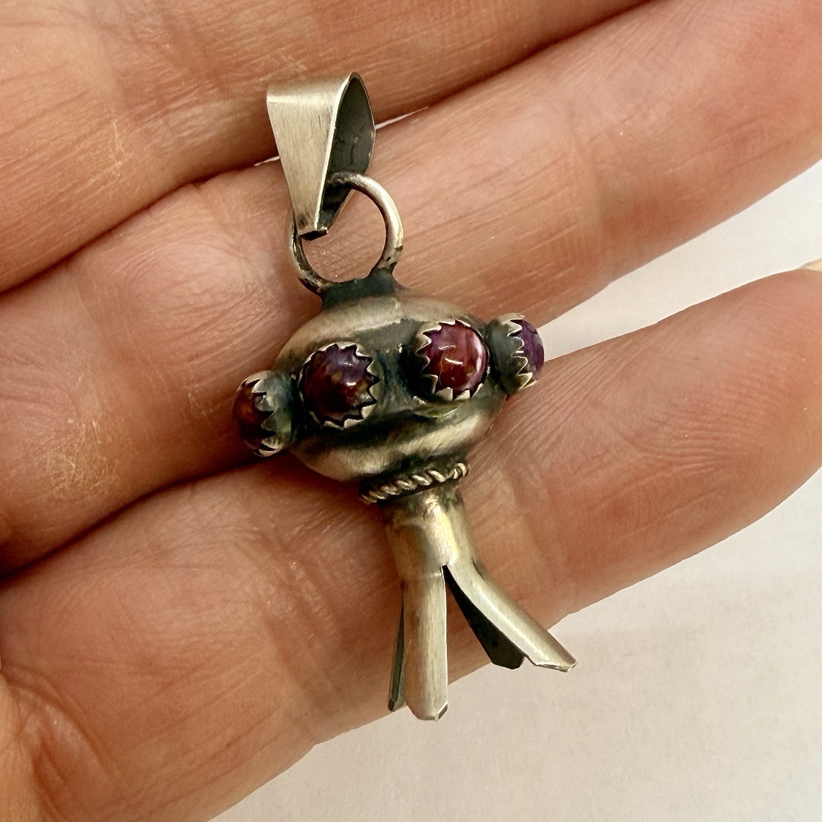 Navajo Handmade Sterling Purple Spiny Squash Blossom Pendant By Monica Smith