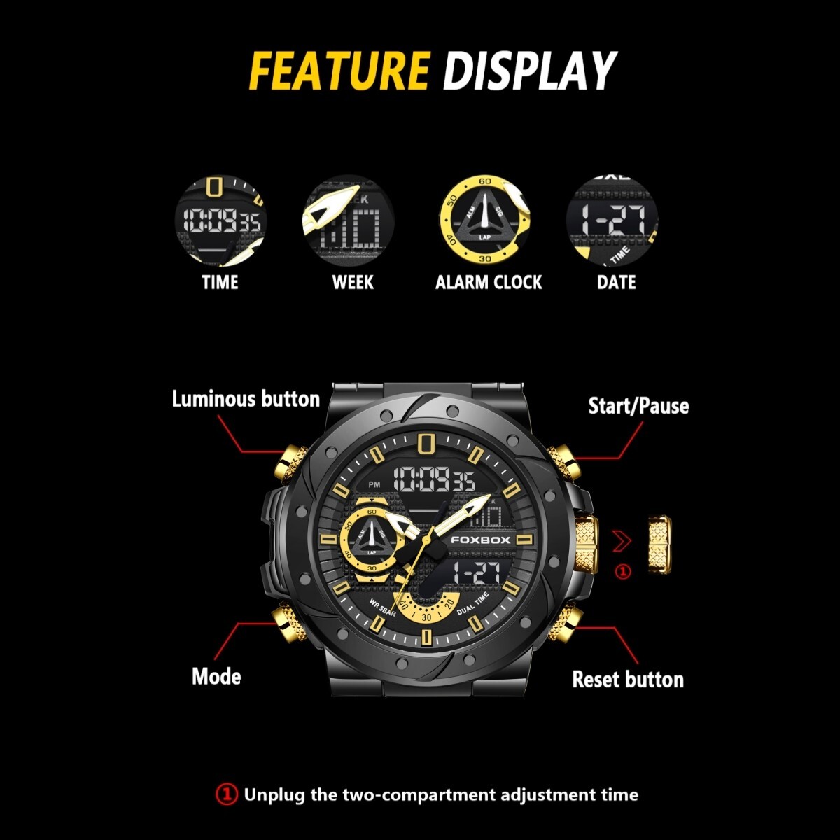 Luxury Men’s Watch Quartz Diver Sport Digital Luminous 50m Waterproof Wristwatch