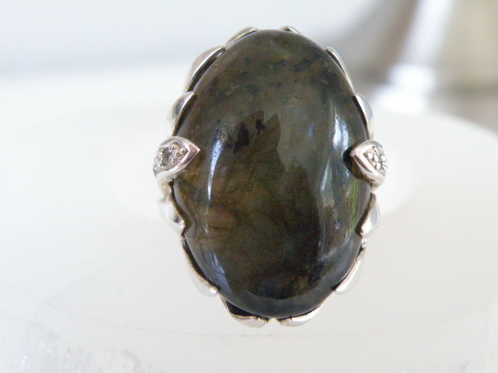 Heavy Sterling Silver 925 Natural Labradorite Statement Ring Size 11