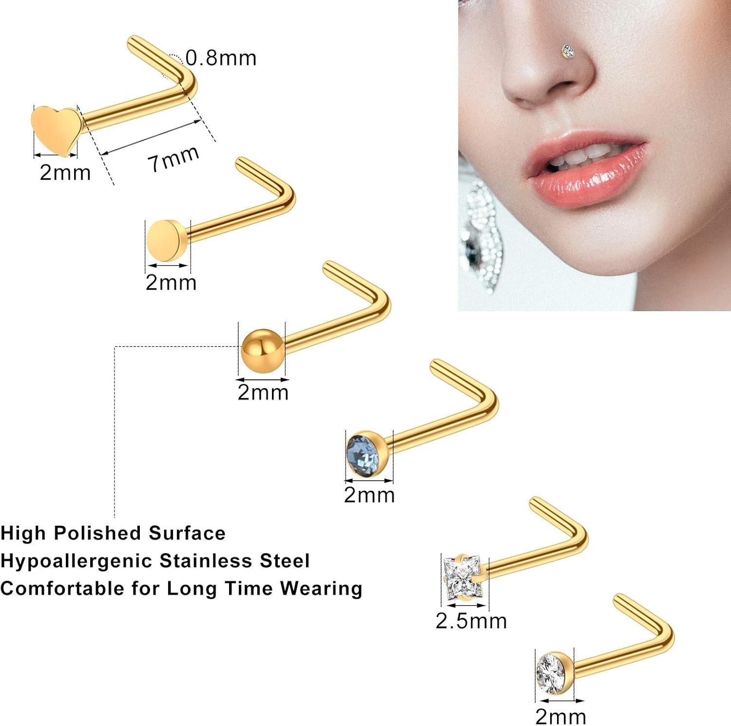 Fashionable Gold Nose Rings – 36 Pcs Hypoallergenic Jewelry for Every Occasion