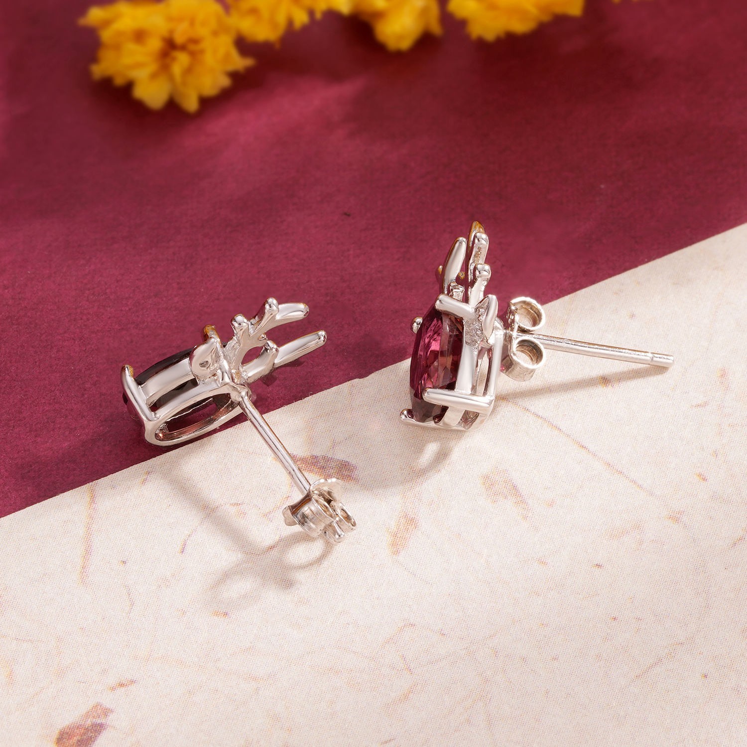 Lab Created 925 Sterling Silver Oval Ruby Deer Stud Earrings Reindeer Women Gift