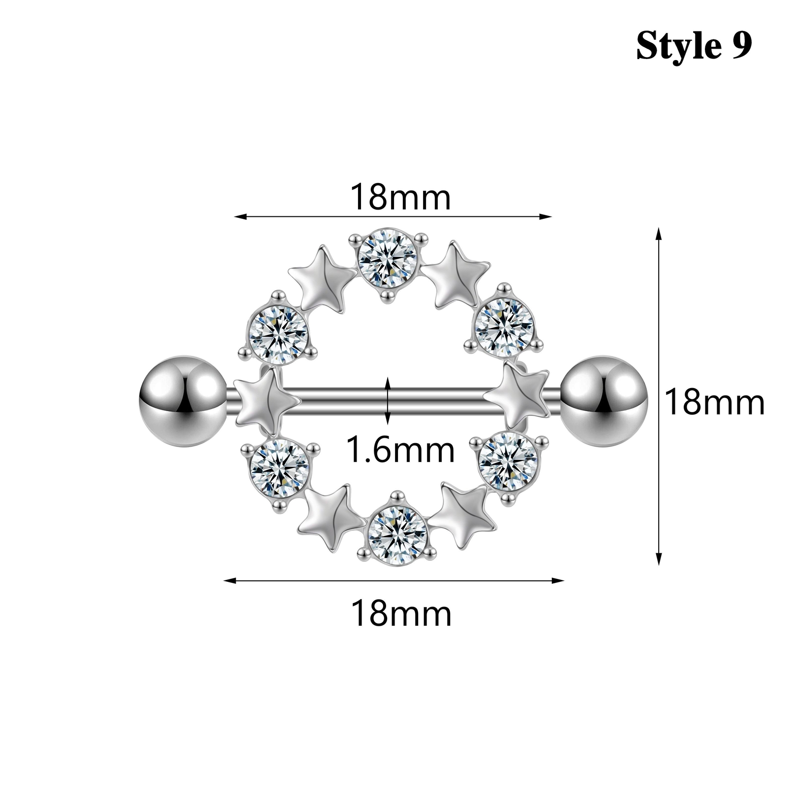 1 Pc 14G Stainless Steel Nipple Rings CZ Crystal Nipple Shield Piercing Jewelry