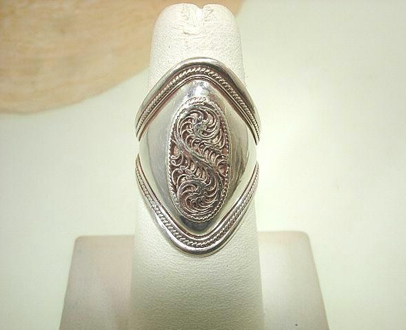 Genuine Hand Crafted Nepal Himalayan Tibetan Domed Sterling Silver Filagree Ring