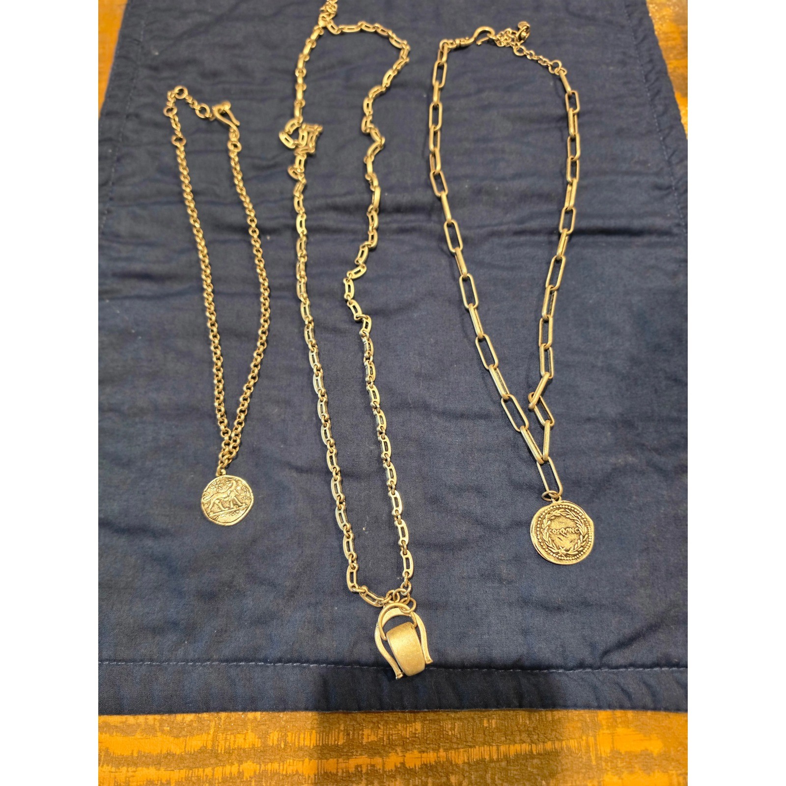 Cabi Silver Tone Necklaces Lot 3 Coin Medallion Stirrup Paperclip Chain Jewelry
