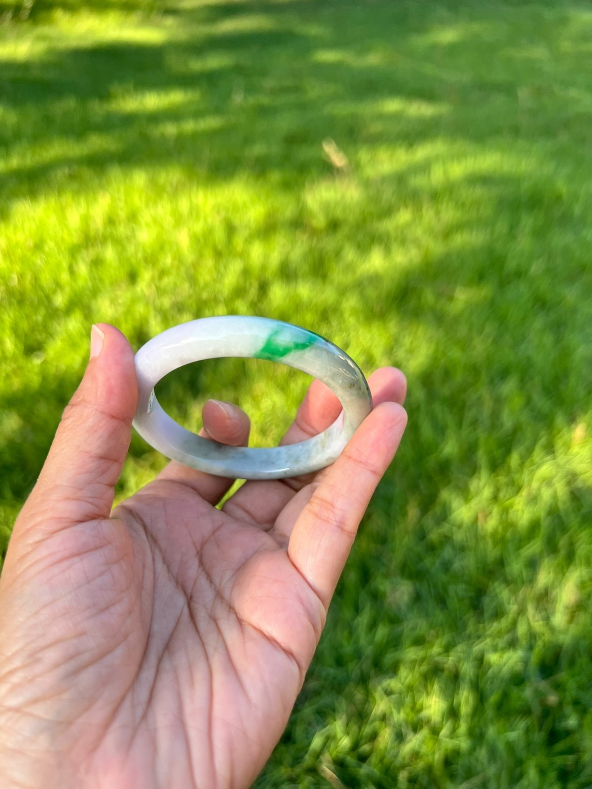 Lavender Green 100% Natural Grade A Jadeite Jade Bangle Bracelet 54mm H173