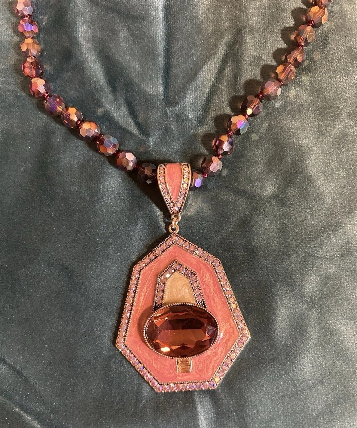 Heidi Daus “Well Connect” Swarovski Merlot Crystal Pendant Glass Beads Necklace