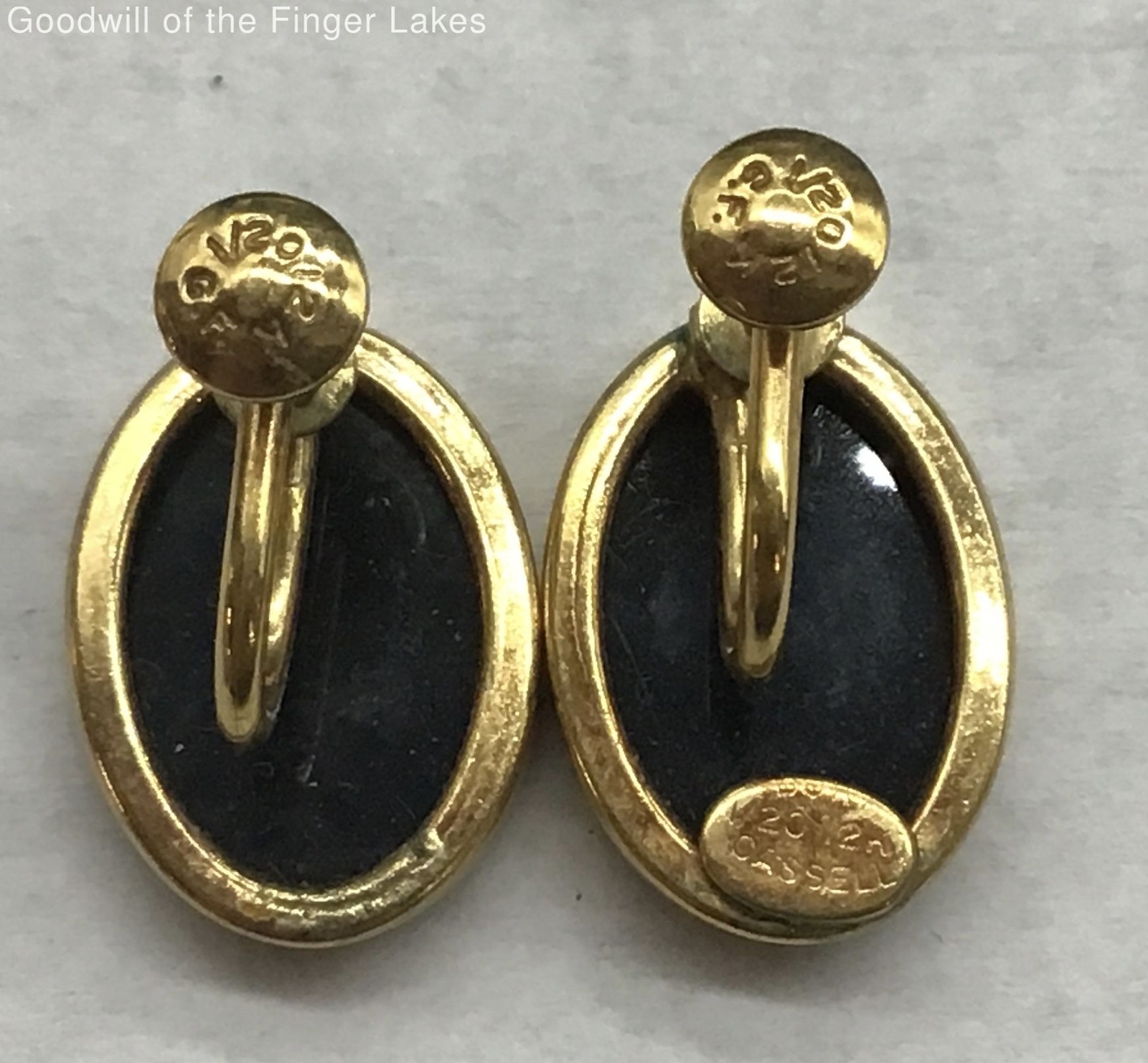 Burt Cassell Vintage 1/20 12K Gold Filled Black Glass Screw Back Earrings