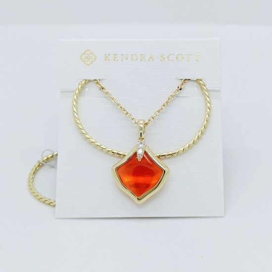 New Kendra Scott Joelle Gold Multi Strand Necklace in Orange Banded Agate