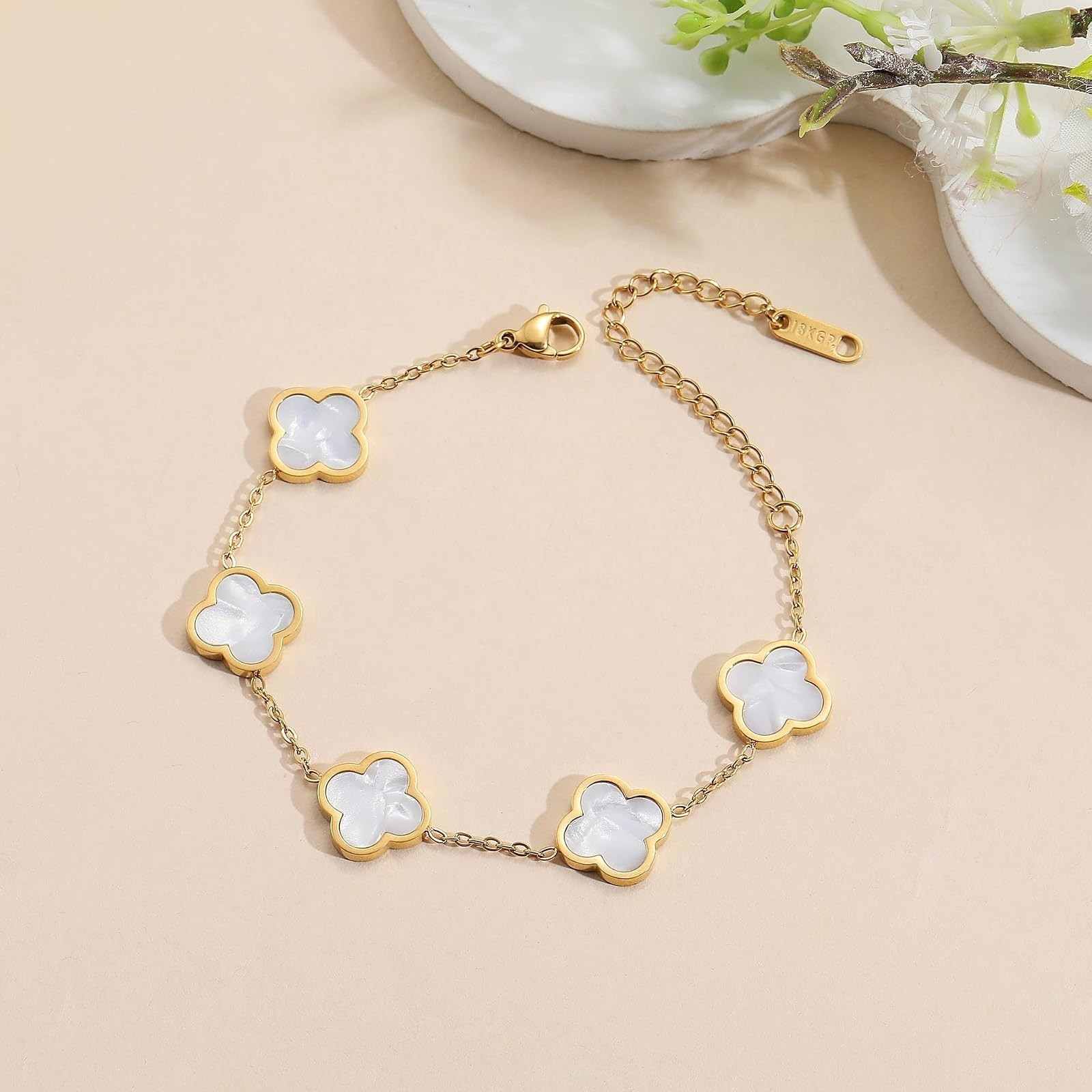 18K Gold Plated Clover Lucky Bracelet for Women – Trendy Jewelry Gift