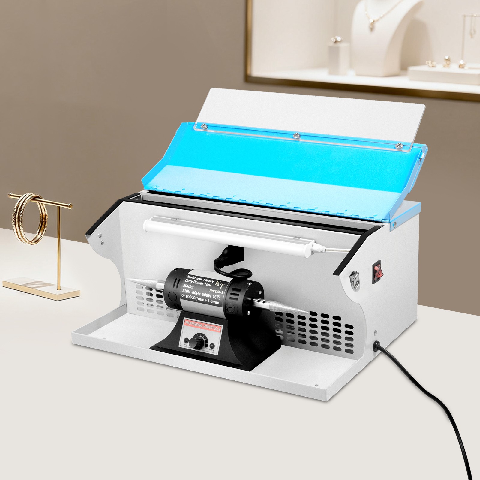 Benchtop Polishing Buffing Machine Jewelry Polisher Dust Collector W/ Light 200W